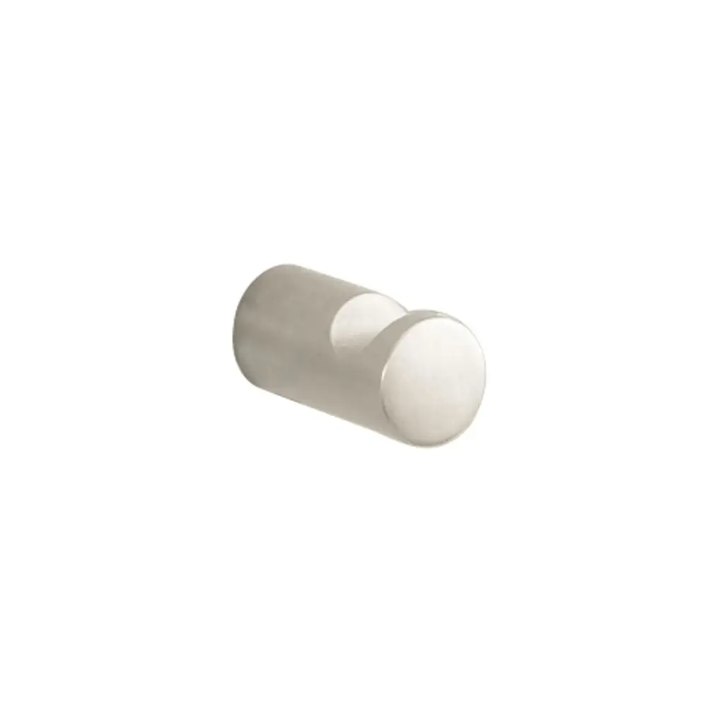 Hängender Handtuchhaken aus gebürstetem Nickel von Hansgrohe, zylindrische Form mit einer runden Auflagefläche und einer Aussparung für die Handtuchaufhängung.